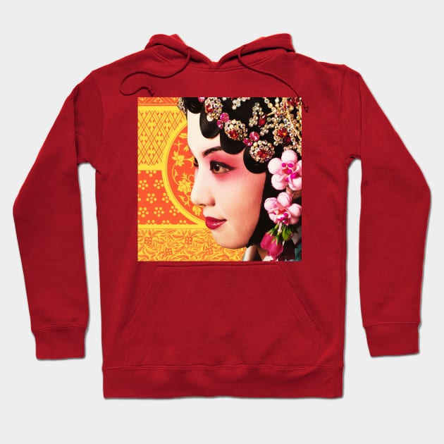 Chinese Opera Star Orange with Yellow Traditional Pattern- Hong Kong Retro Hoodie by CRAFTY BITCH